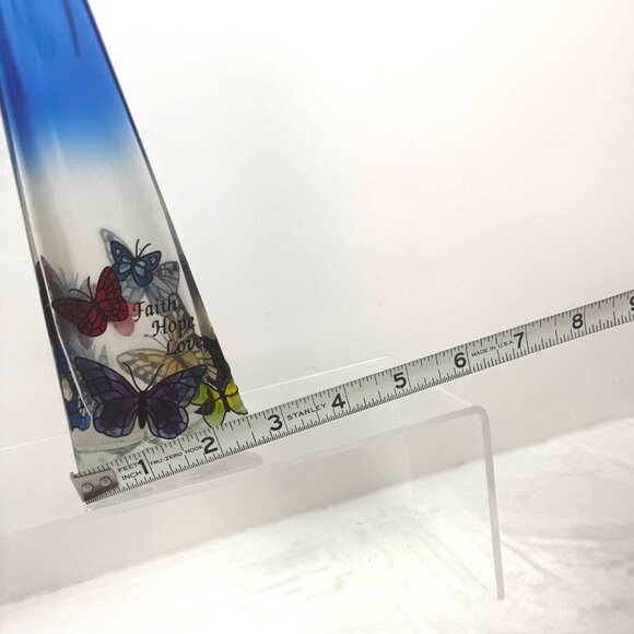 Joan Baker Designs Vtg Cobalt Art Stained Glass Bud Vase Butterflies Faith Hope - Picture 10 of 10